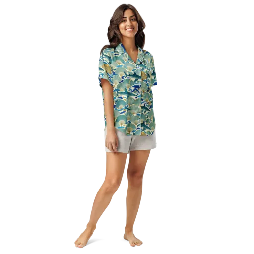 Tidal Ginkgo on a Women's Short Sleeve Pajama Top