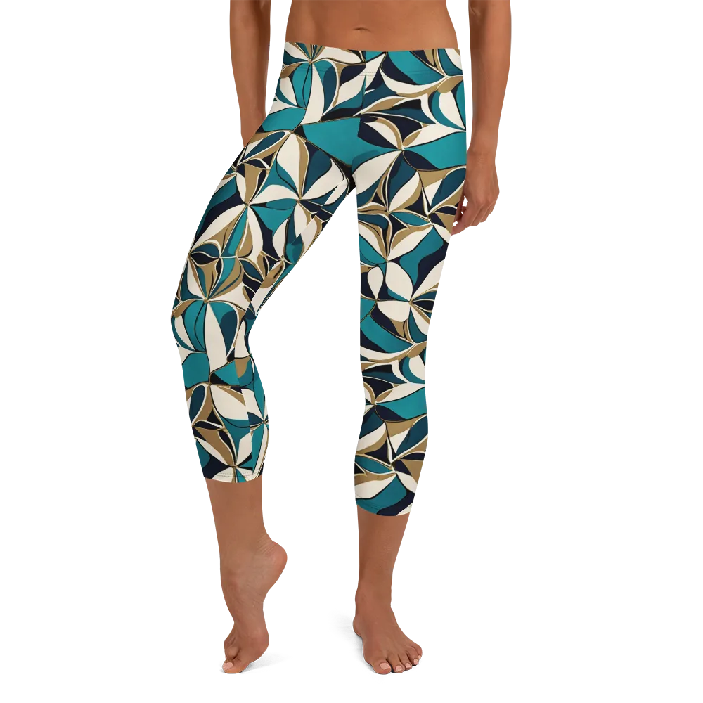 Teal Gilded Bloom on Capri Leggings — Front