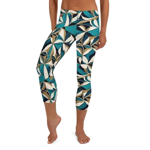 Teal Gilded Bloom on a Capri Leggings
