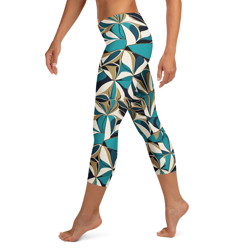 Teal Gilded Bloom on Capri Leggings — Left