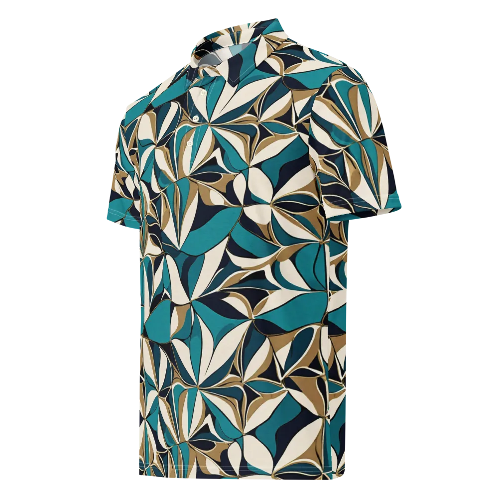 Teal Gilded Bloom on Men's Slim Fit Polo Shirt — Left Front