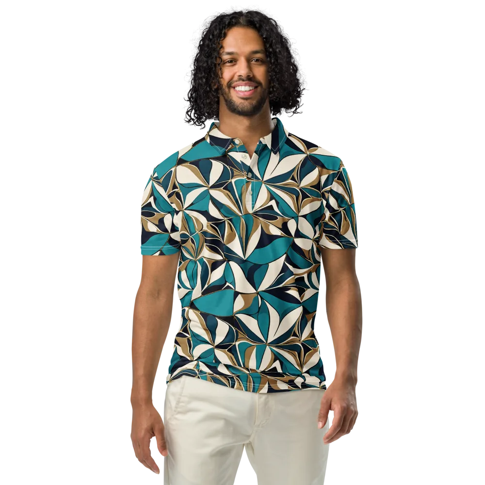 Teal Gilded Bloom on Men's Slim Fit Polo Shirt — Front