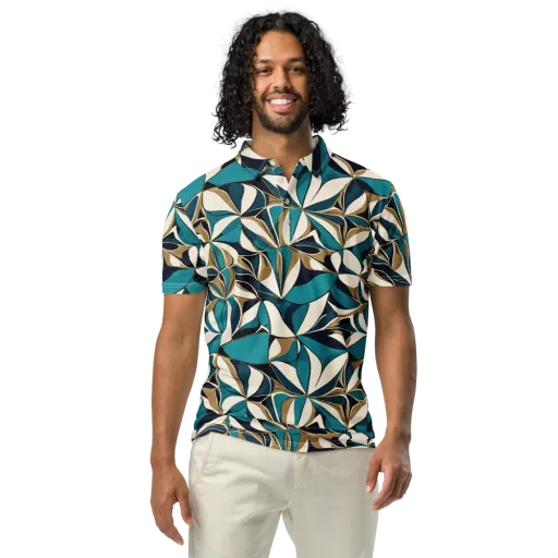 Teal Gilded Bloom on a Men's Slim Fit Polo Shirt