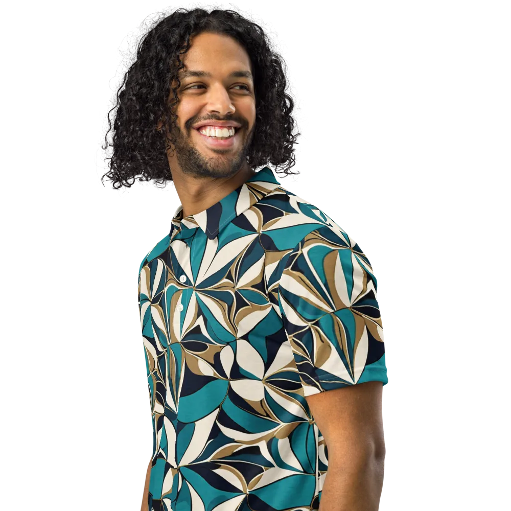 Teal Gilded Bloom on Men's Slim Fit Polo Shirt — Left Front