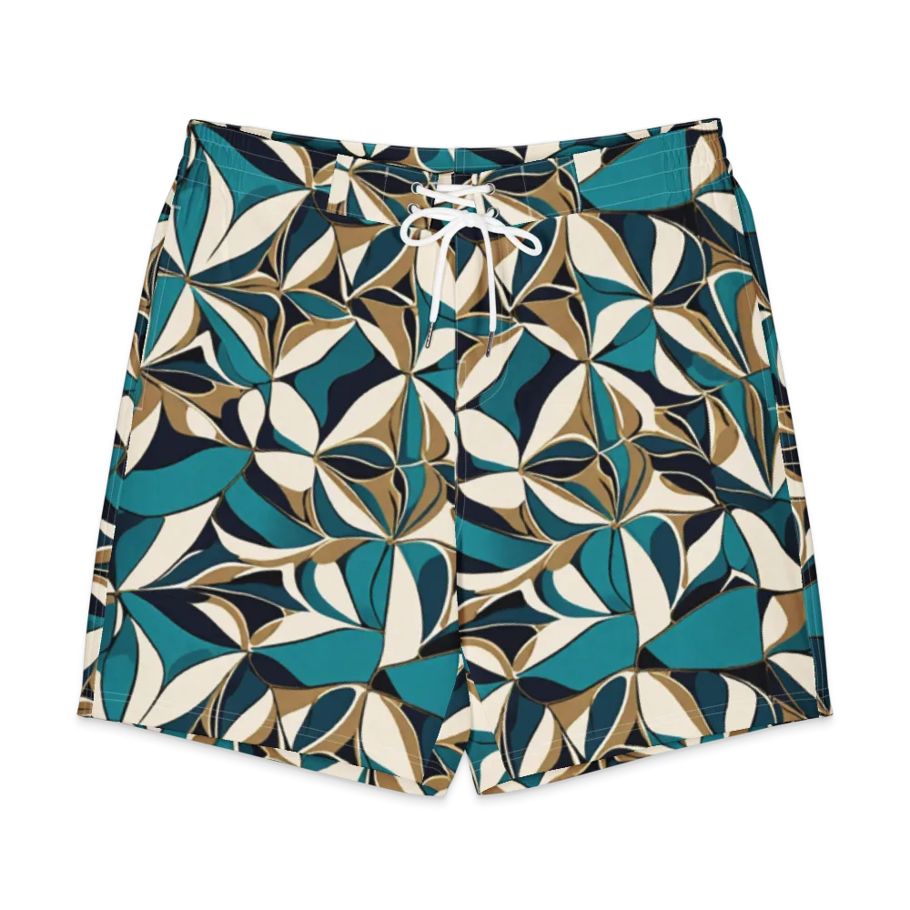 Teal Gilded Bloom on Men's Board Shorts — Front