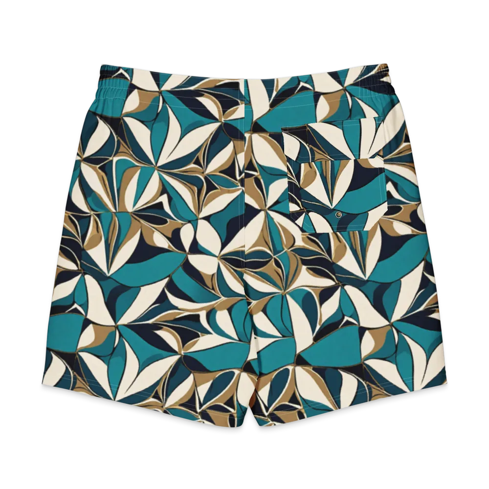 Teal Gilded Bloom on Men's Board Shorts — Back