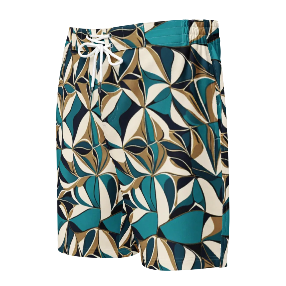 Teal Gilded Bloom on Men's Board Shorts — Front