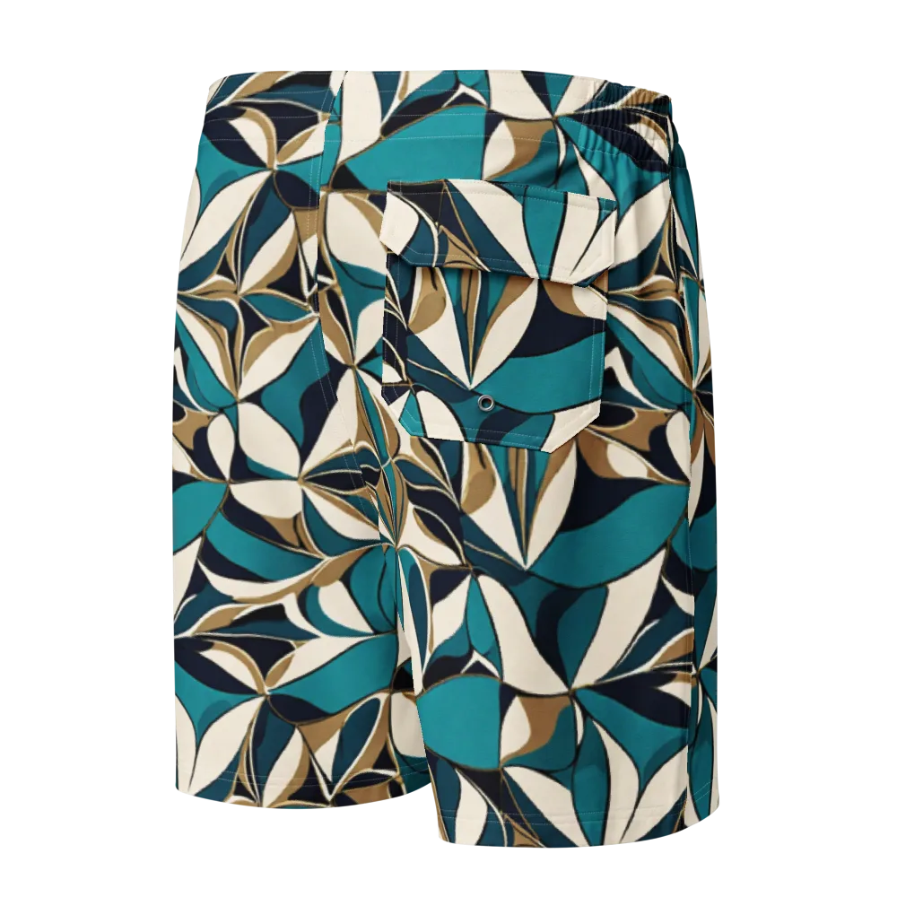 Teal Gilded Bloom on Men's Board Shorts — Back