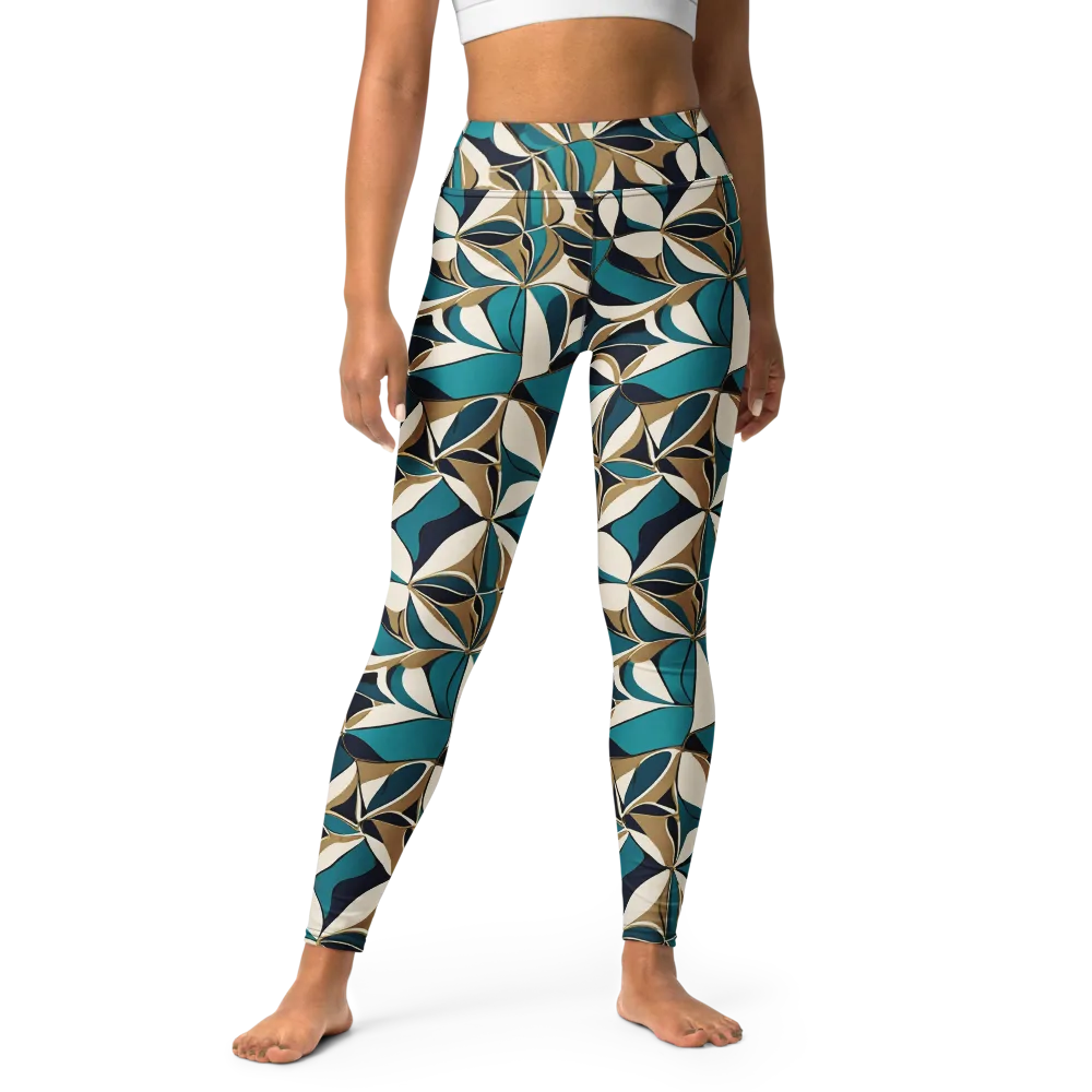 Teal Gilded Bloom on Yoga Leggings — Front