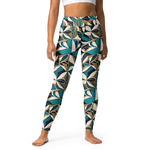 Teal Gilded Bloom on a Yoga Leggings