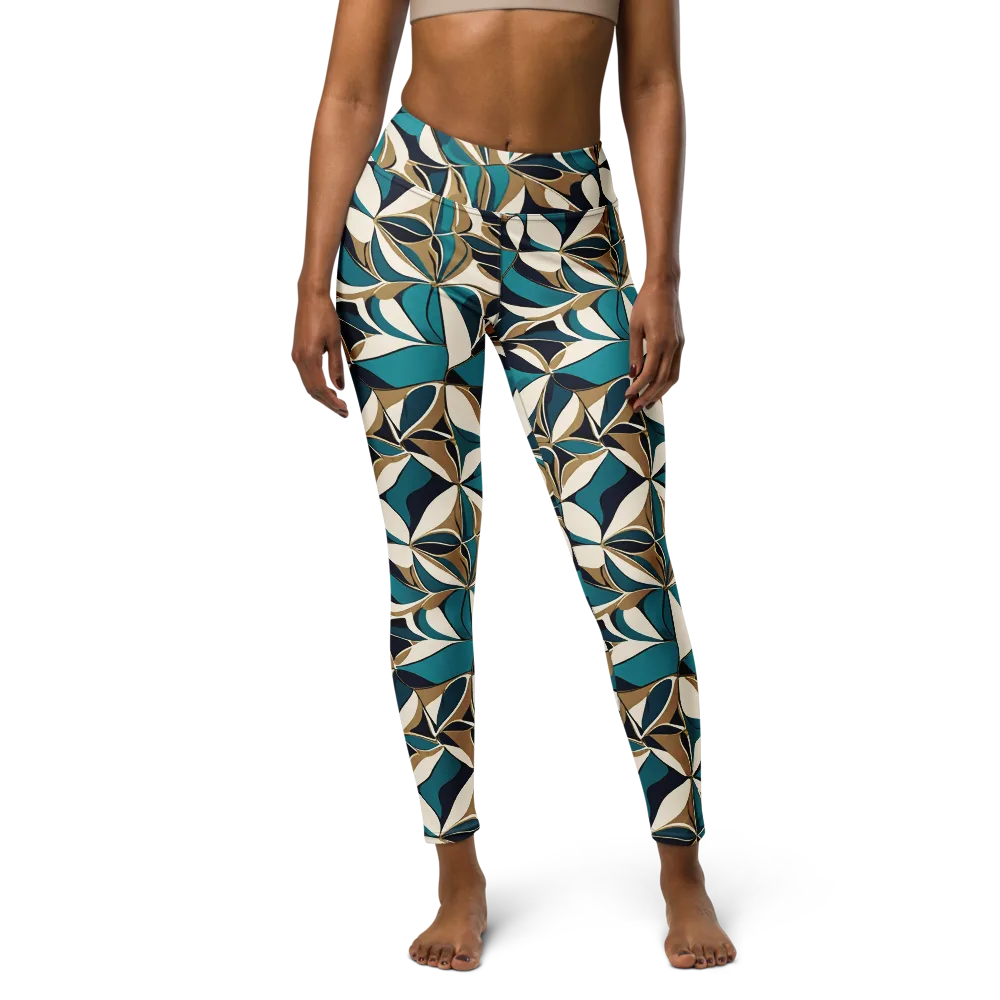 Teal Gilded Bloom on Yoga Leggings — Front