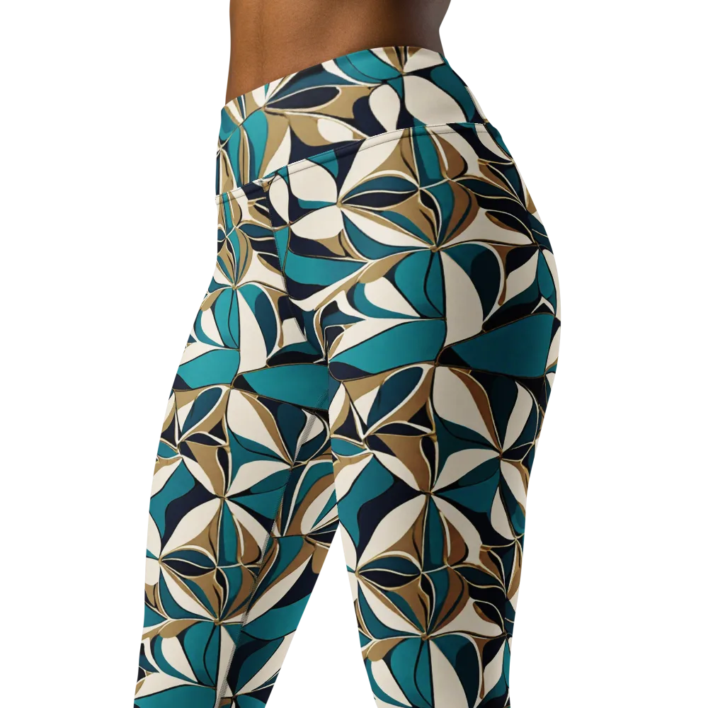 Teal Gilded Bloom on Yoga Leggings — Left Front