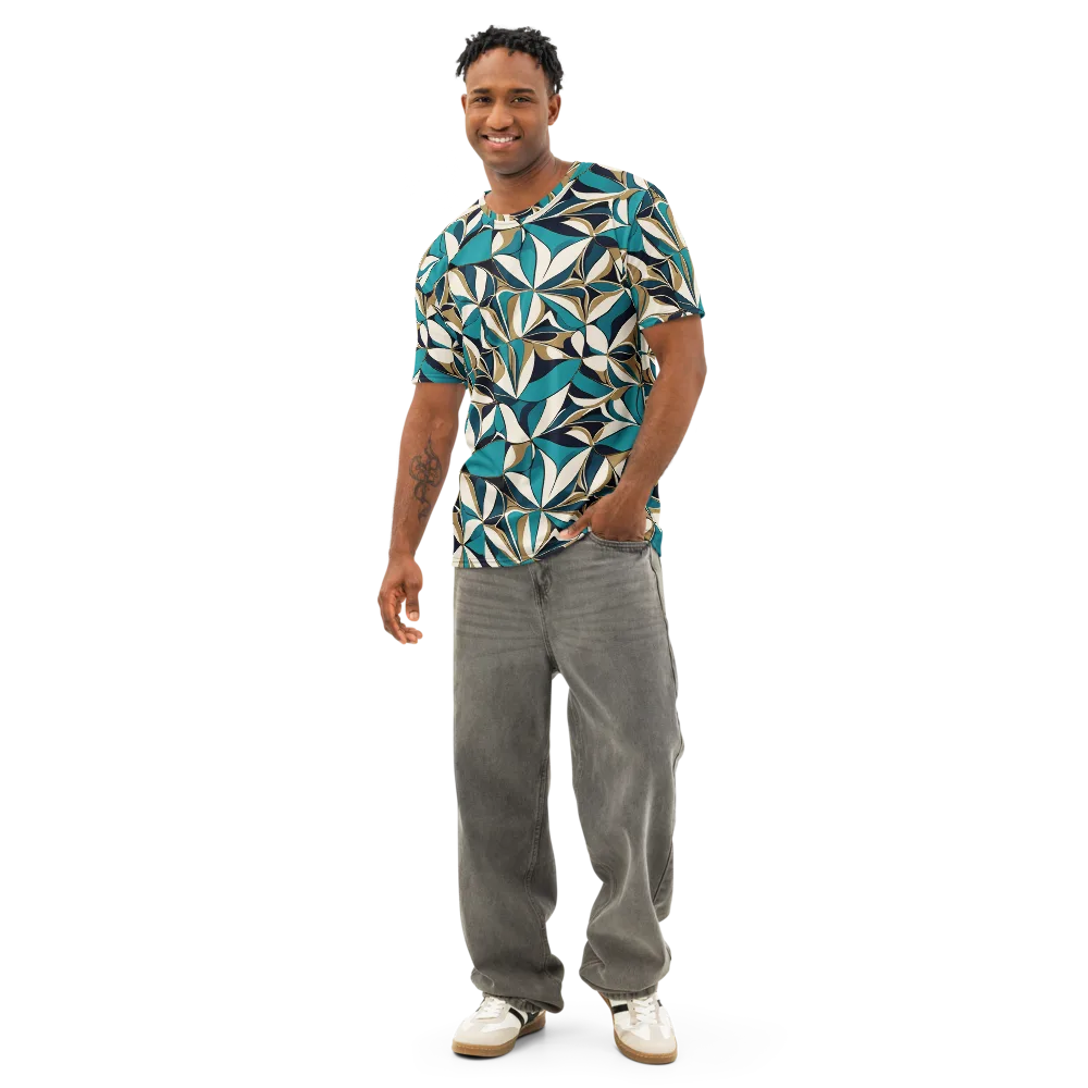 Teal Gilded Bloom on Men's Cotton Crew Neck T-Shirt — Front