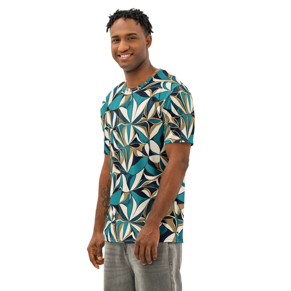 Teal Gilded Bloom on Men's Cotton Crew Neck T-Shirt — Left Front