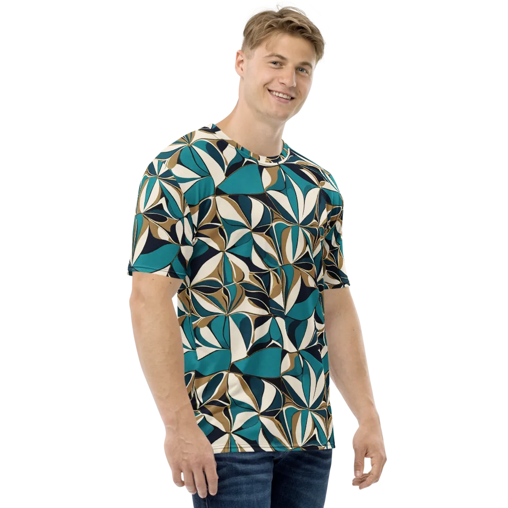 Teal Gilded Bloom on Men's Crew Neck T-Shirt — Right