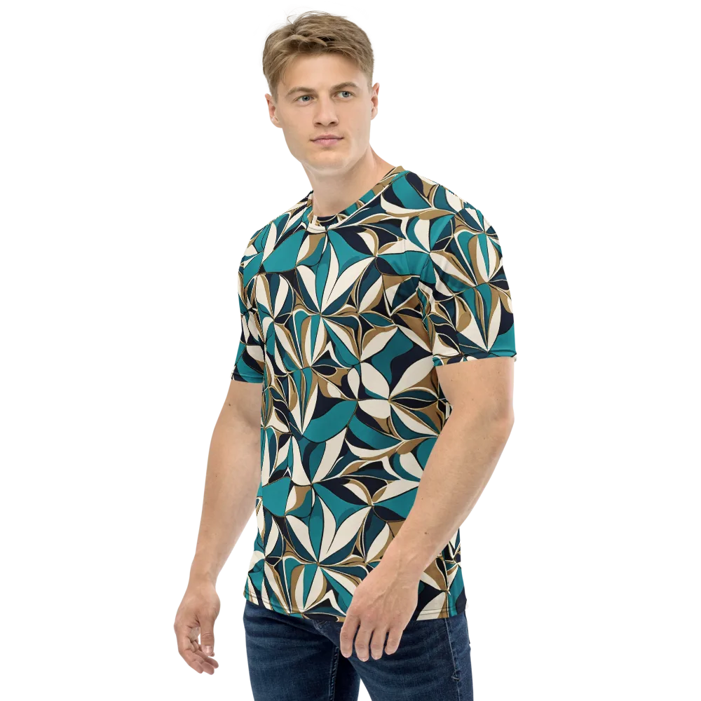 Teal Gilded Bloom on Men's Crew Neck T-Shirt — Left