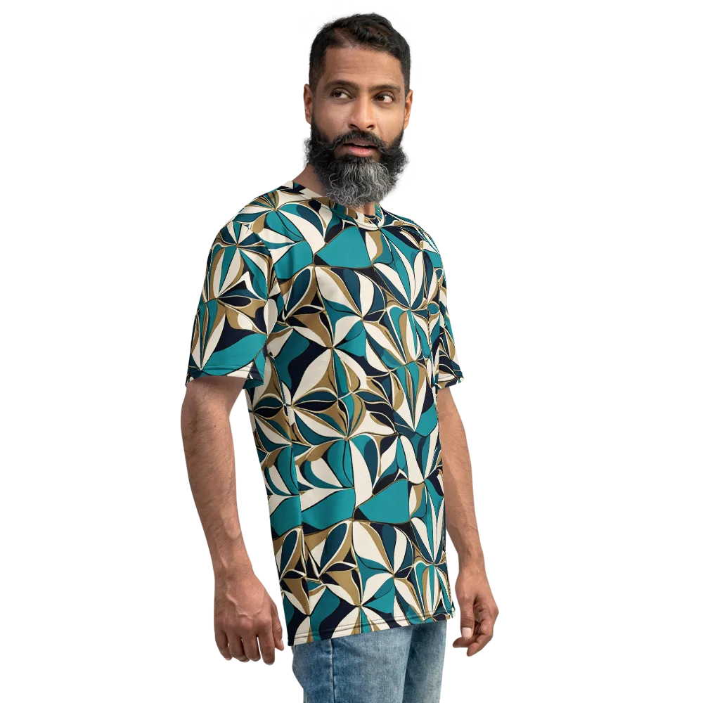 Teal Gilded Bloom on Men's Crew Neck T-Shirt — Right