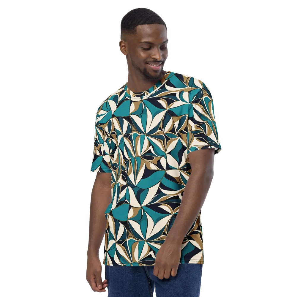 Teal Gilded Bloom on Men's Crew Neck T-Shirt — Left