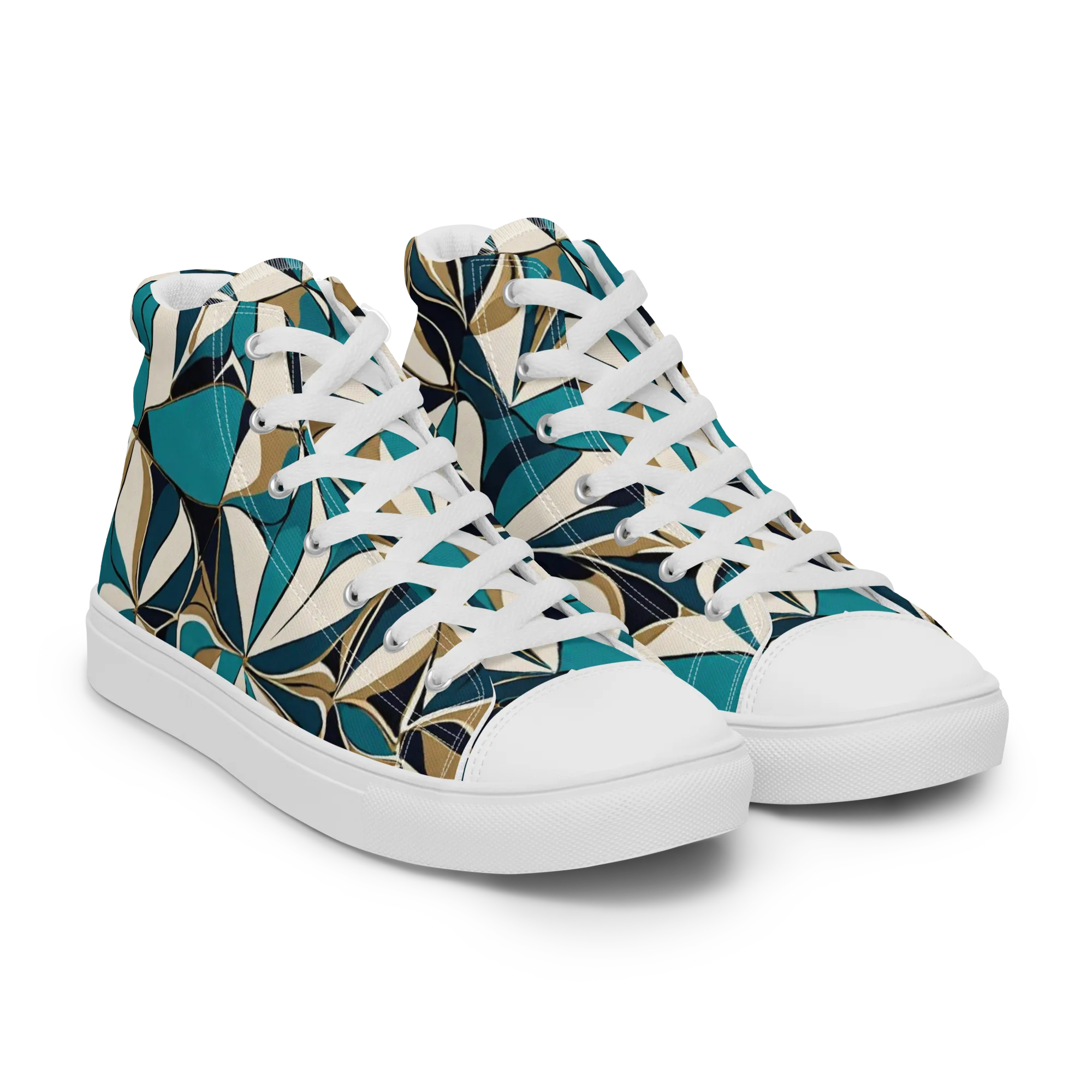 Teal Gilded Bloom on Men's High Top Canvas Shoes — Right Front