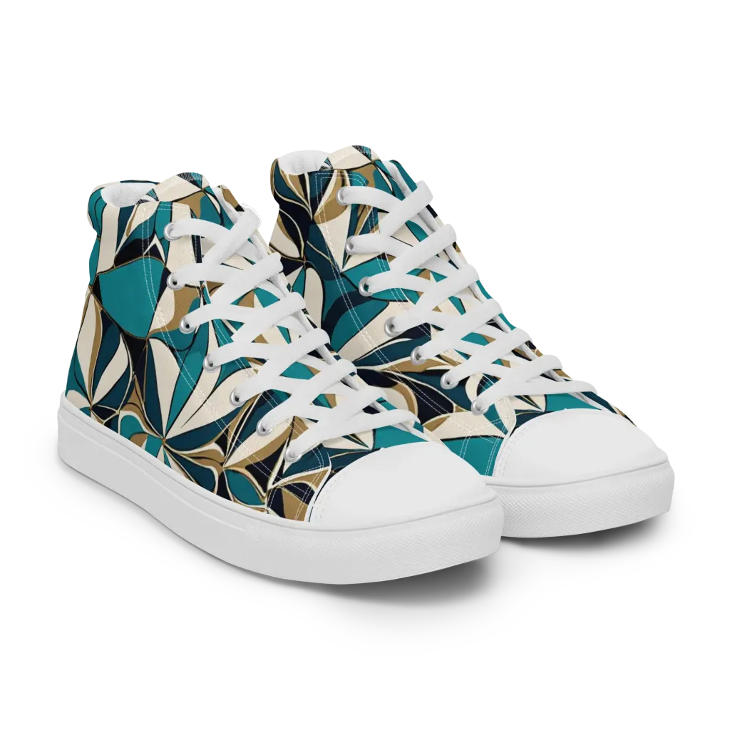 Teal Gilded Bloom on Men's High Top Canvas Shoes — Right Front