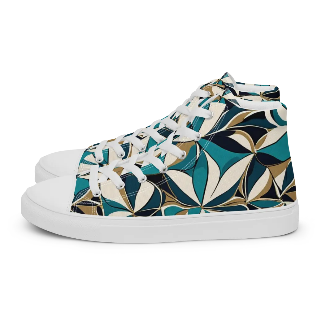 Teal Gilded Bloom on Men's High Top Canvas Shoes — Left