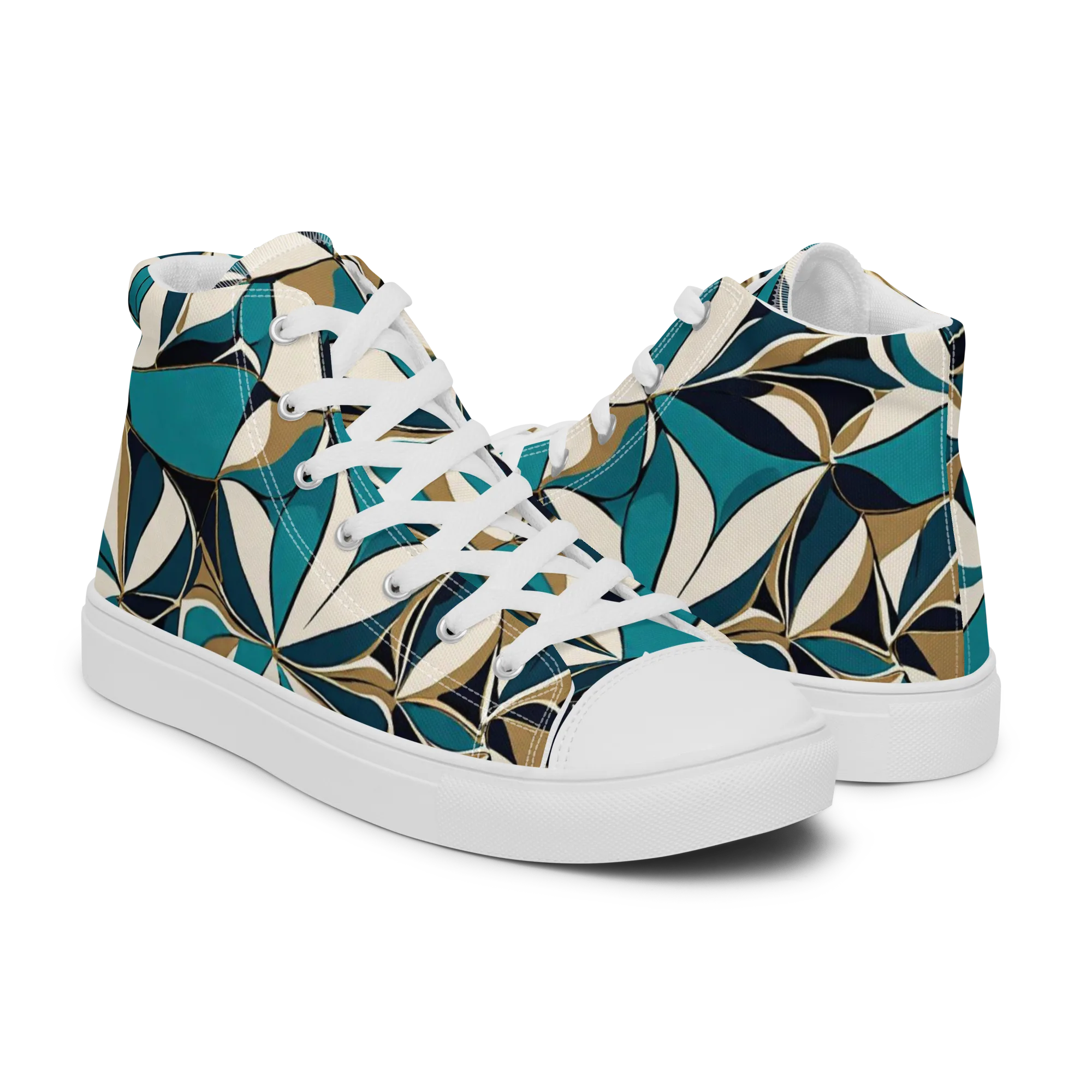 Teal Gilded Bloom on Men's High Top Canvas Shoes — Right