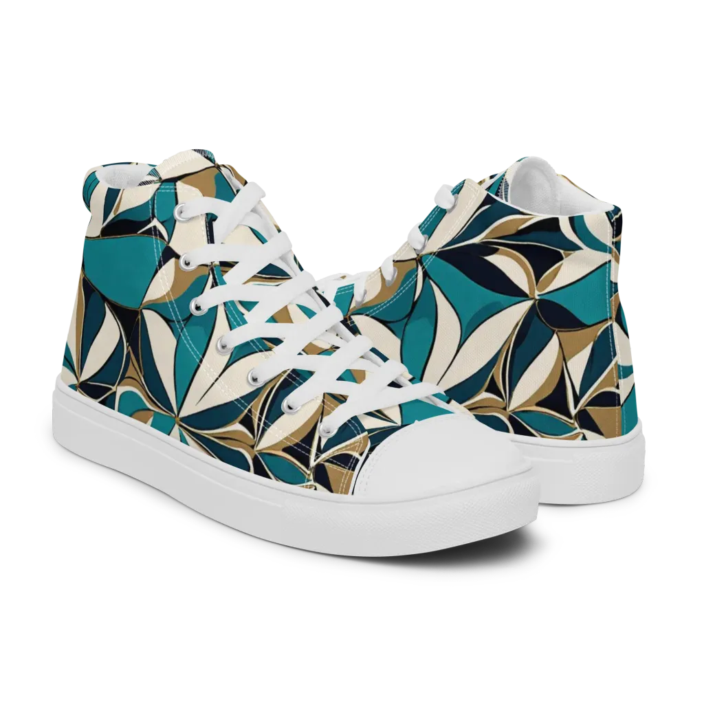 Teal Gilded Bloom on Men's High Top Canvas Shoes — Right