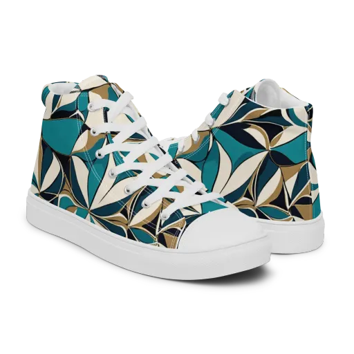 Teal Gilded Bloom on a Men's High Top Canvas Shoes