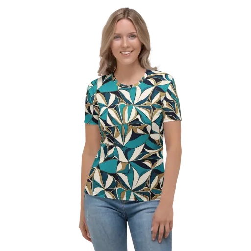 Teal Gilded Bloom on a Women's Crew Neck T-Shirt