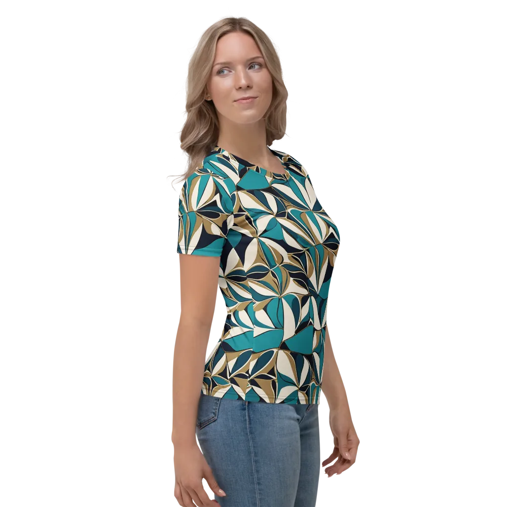 Teal Gilded Bloom on Women's Crew Neck T-Shirt — Right
