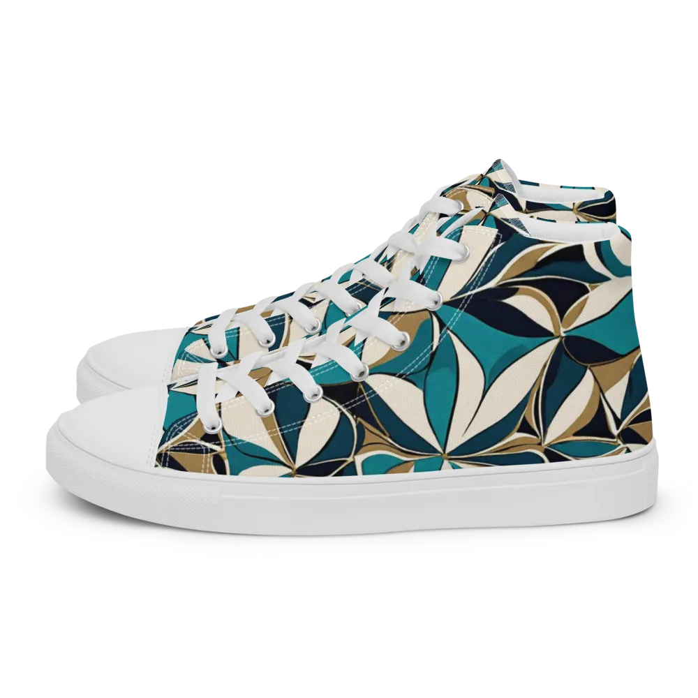 Teal Gilded Bloom on Women's High Top Canvas Shoes — Left