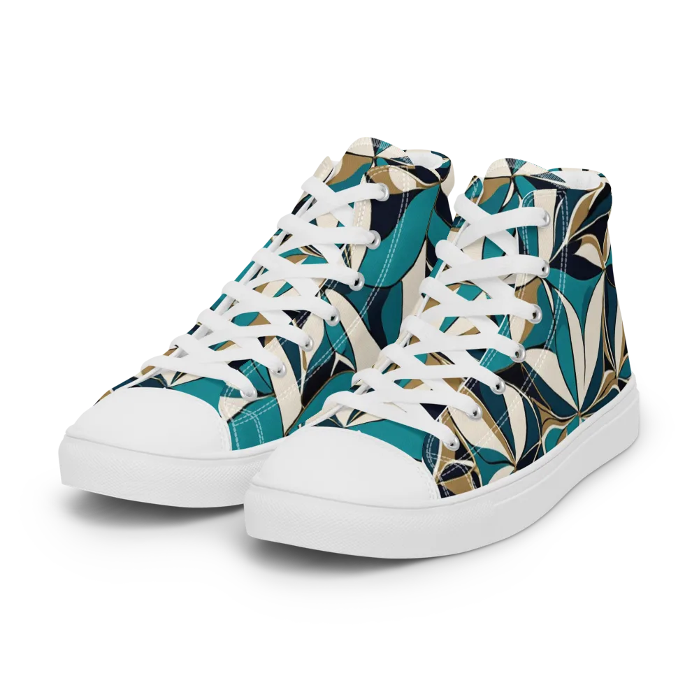 Teal Gilded Bloom on Women's High Top Canvas Shoes — Left Front