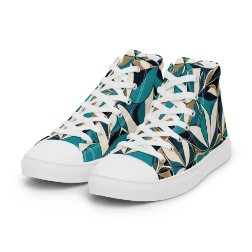 Teal Gilded Bloom on a Women's High Top Canvas Shoes