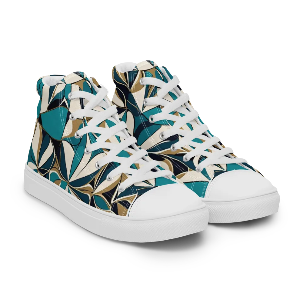 Teal Gilded Bloom on Women's High Top Canvas Shoes — Right Front