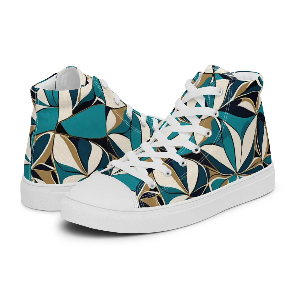 Teal Gilded Bloom on Women's High Top Canvas Shoes — Left