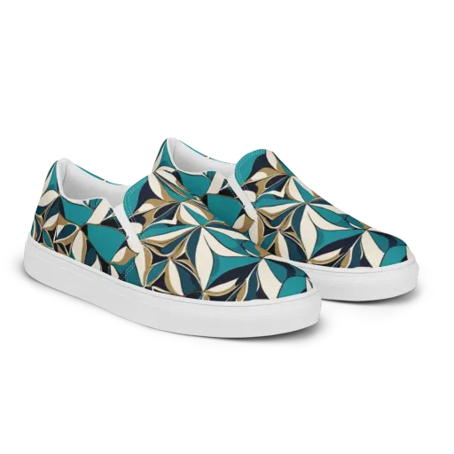 Teal Gilded Bloom on a Men's Slip-On Canvas Shoes