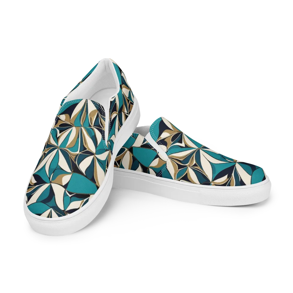 Teal Gilded Bloom on Men's Slip-On Canvas Shoes — Left Front
