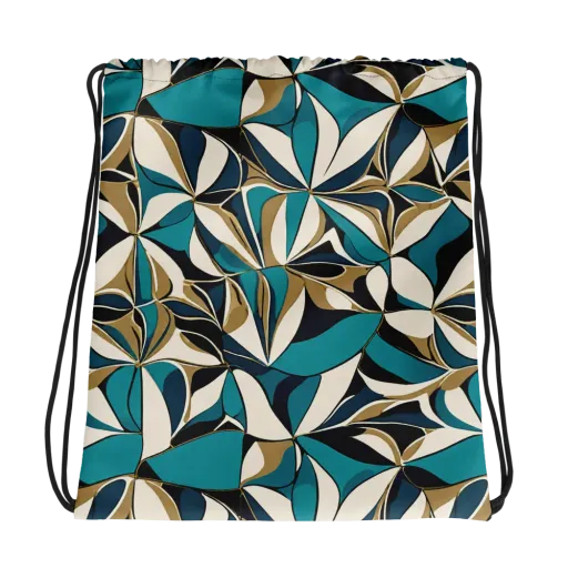 Teal Gilded Bloom on a Drawstring Bag