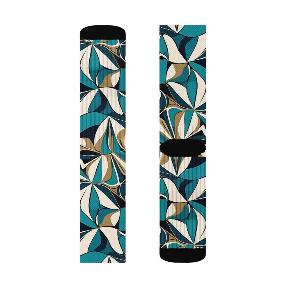Teal Gilded Bloom on Socks — Left Sock