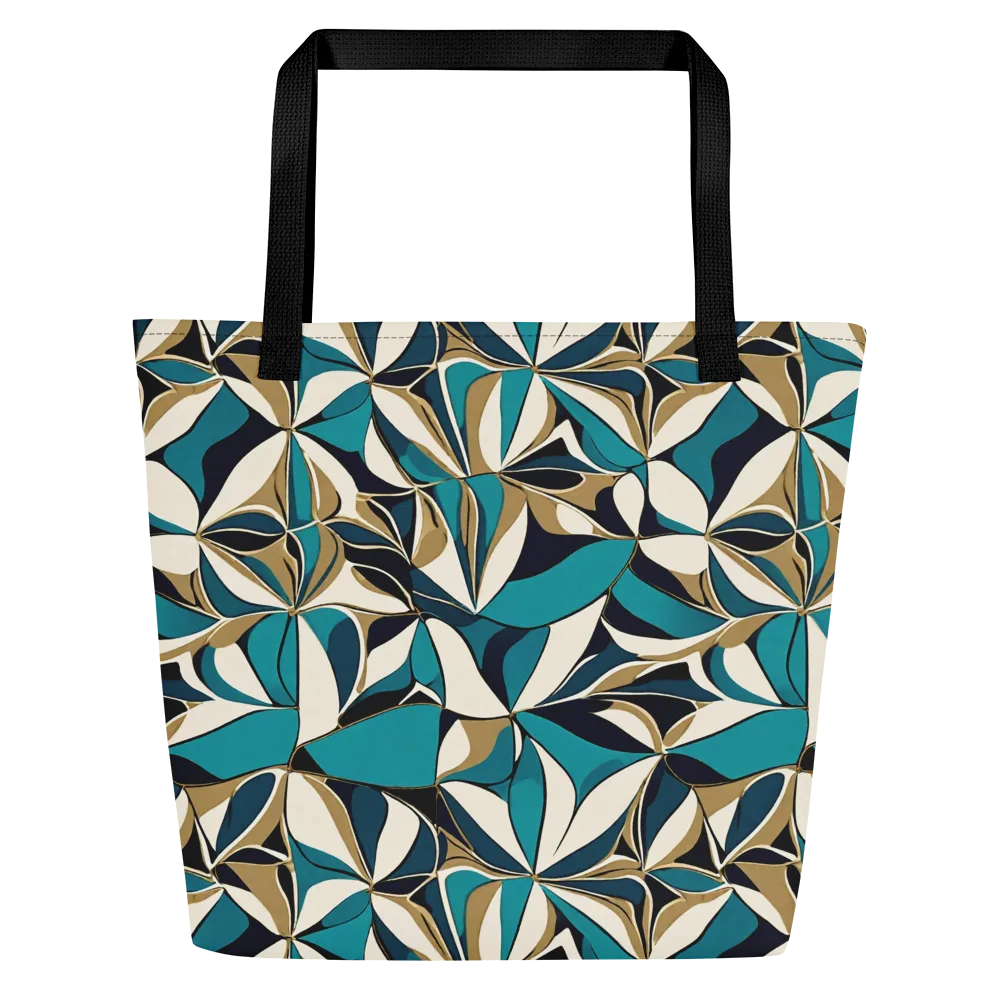 Teal Gilded Bloom on Large Tote Bag W/ Pocket — Front
