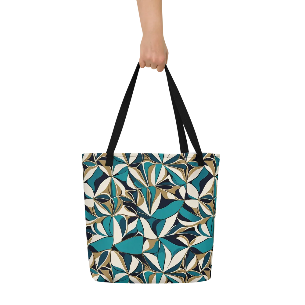 Teal Gilded Bloom on Large Tote Bag W/ Pocket — Front