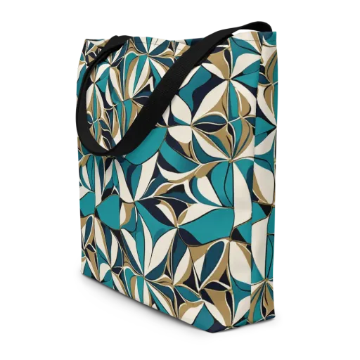 Teal Gilded Bloom on a Large Tote Bag W/ Pocket