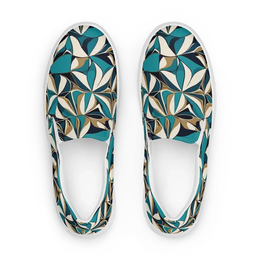 Teal Gilded Bloom on Women's Slip-On Canvas Shoes — Front