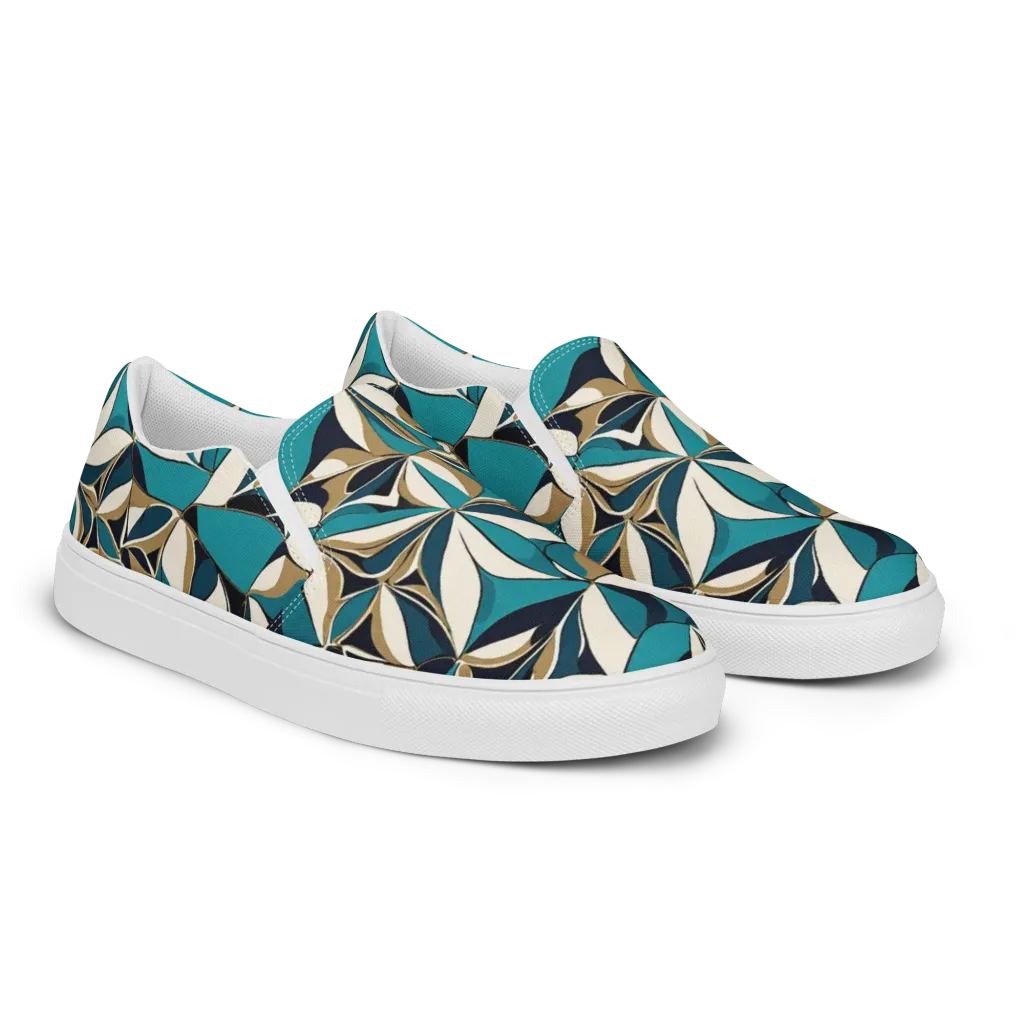 Teal Gilded Bloom on Women's Slip-On Canvas Shoes — Right Front