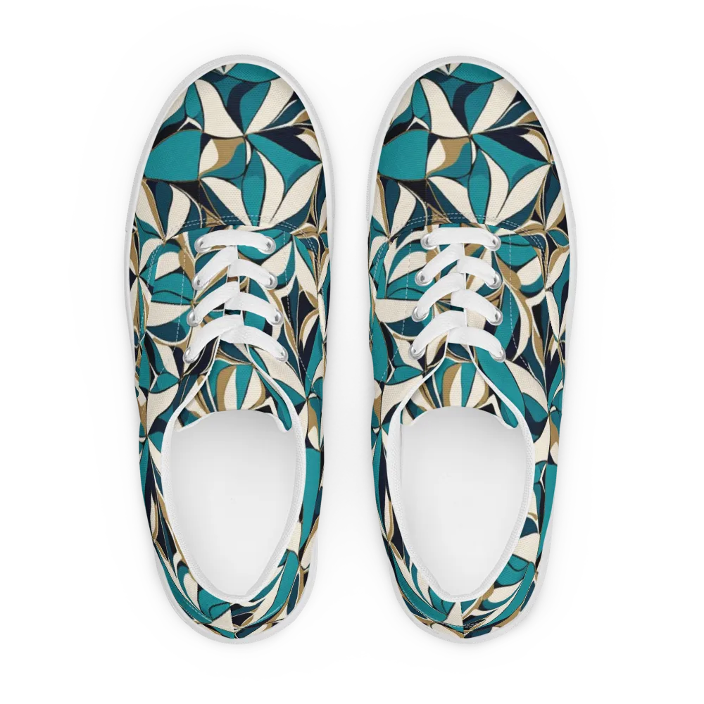 Teal Gilded Bloom on Men's Lace-Up Canvas Shoes — Front