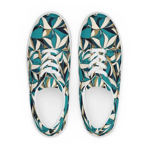 Teal Gilded Bloom on a Men's Lace-Up Canvas Shoes