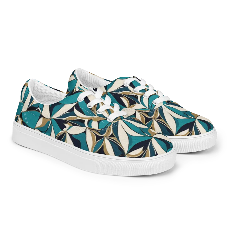 Teal Gilded Bloom on Men's Lace-Up Canvas Shoes — Right Front