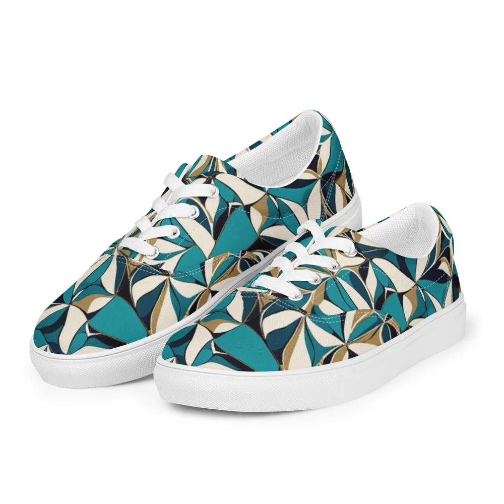 Teal Gilded Bloom on Men's Lace-Up Canvas Shoes — Left Front