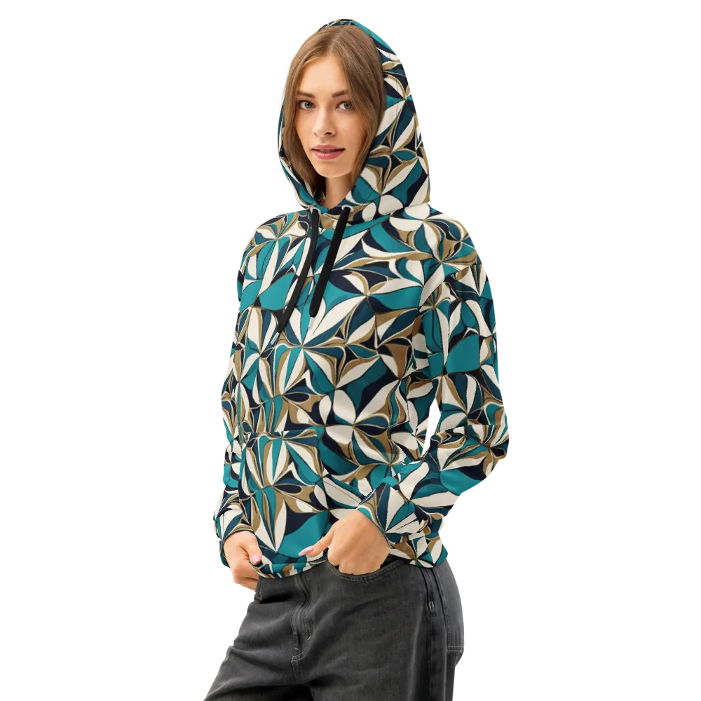 Teal Gilded Bloom on Cotton Hoodie — Left Front