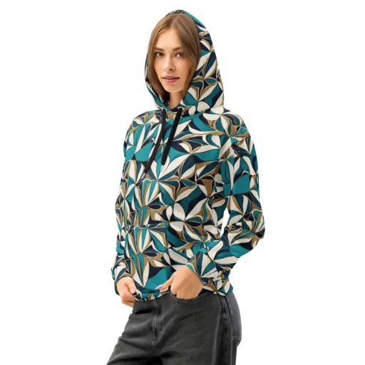 Teal Gilded Bloom on a Cotton Hoodie